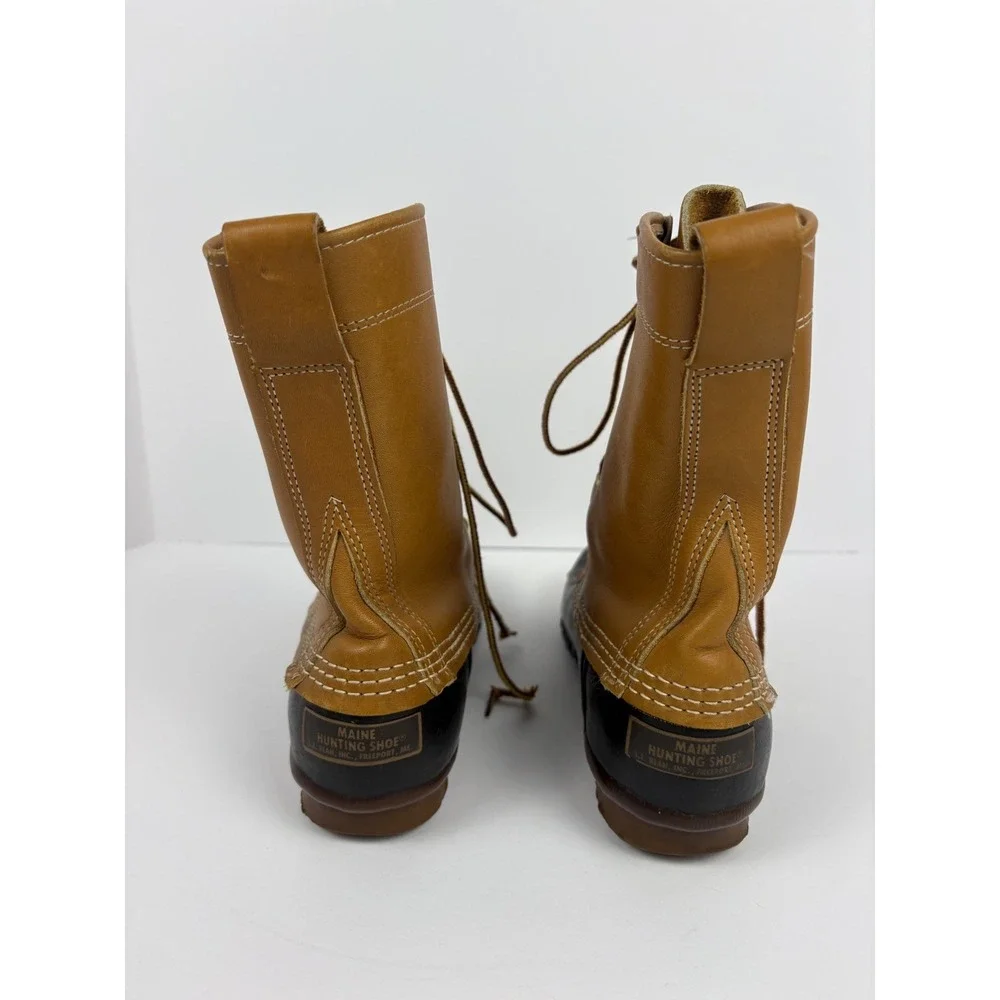 LL Bean Beam  Brown Leather Lace Up Unlined Ankle Duck Boots Size DM 6 women's